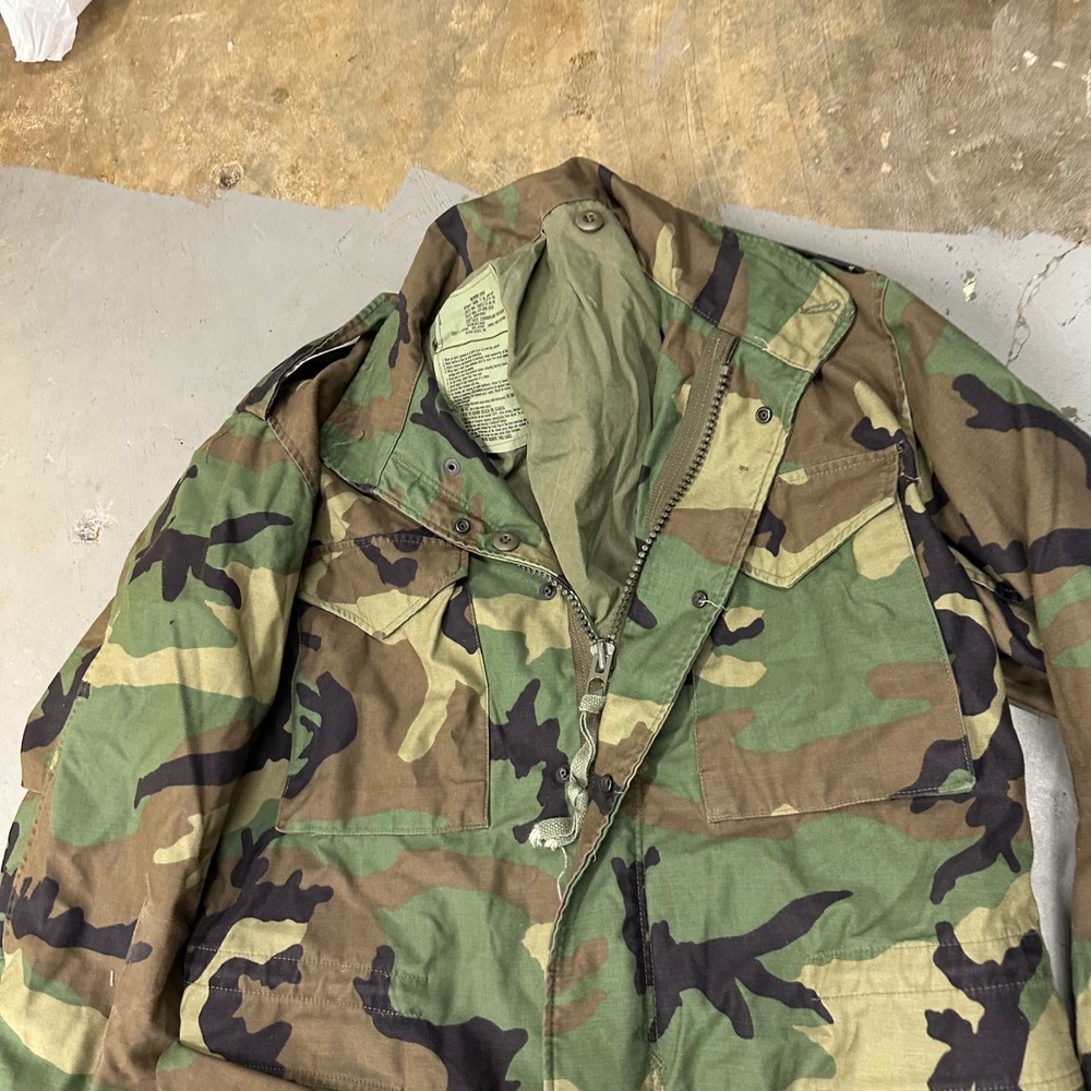 Vintage US Military‎ M-65 Field Coat Woodland Camo Jacket 1989 Medium Long M65